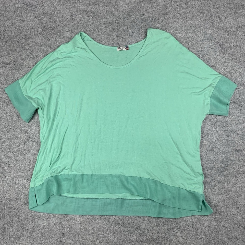 KUT from the Kloth Womens Large Mint Green Short Sleeve Sheer Trim Blouse Top